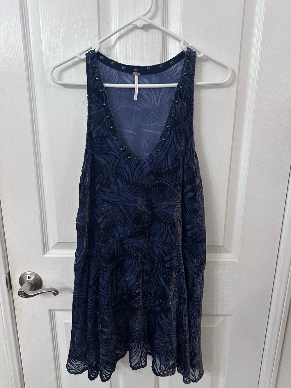 Free People Ellie Burnout Velvet Studded Mini Dress Navy - Size XS